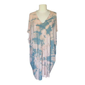 Yana K Tara Mini Dress Apricot Teal Rayon Tie-dye Women's One Size N
